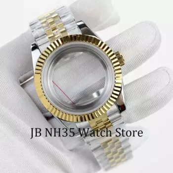 Высокое качество 36/39 мм золотой корпус часов NH35 сапфировое стекло подходит для NH35 NH36 механизм 28,5 мм циферблат юбилейный ремешок для часов из нержавеющей стали