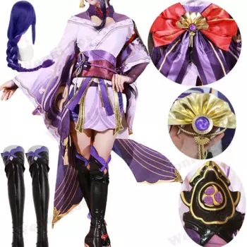 Высокое качество Raiden Shogun Косплей Костюм Парик Волосы Игра Impact Raiden Shougun Костюмы Парик Набор для Женщин Праздничные Наряды