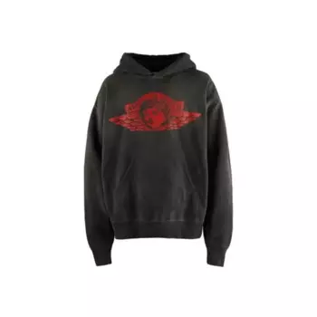 Высокое качество в стиле хип-хоп, черный винтажный пуловер с капюшоном, классический красный принт, мужская и женская повседневная толстовка с капюшоном большого размера