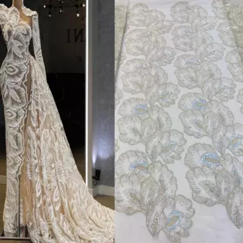 Высококачественная африканская кружевная ткань, бусины ручной работы, кружевная ткань, французская фототкань с бусинами, нигерийское Сетчатое кружево TS9447