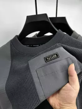 Высококачественная брендовая мужская весенне-осенняя модная новая дизайнерская деловая повседневная трикотажная футболка с длинными рукавами в стиле пэчворк Топы