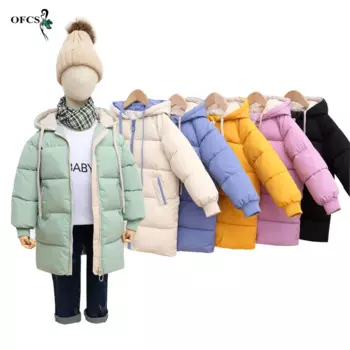Высококачественная детская зимняя пуховая одежда для мальчиков и девочек-подростков, парка и пальто с хлопковой подкладкой, утепленные Длинные куртки, детская верхняя одежда