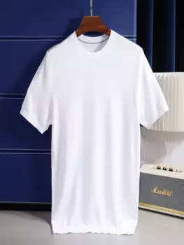 Высококачественная Летняя шелковая повседневная мужская деловая дизайнерская однотонная модная футболка с коротким рукавом и круглым вырезом