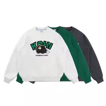 Высококачественная Мужская толстовка с изображением медведя Кохи, Повседневная футболка с длинным рукавом и вышивкой милого медведя, утепленная хлопковая Футболка с круглым вырезом