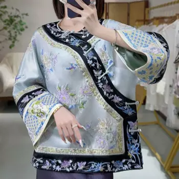 Высококачественная осенне-зимняя женская верхняя одежда в стиле ретро с вышивкой Манчу, элегантная женская роскошная свободная ацетатная куртка, женская S-XXL