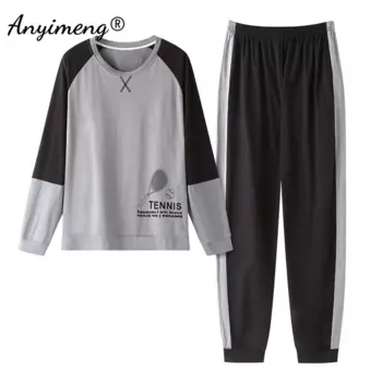 Высококачественная Пижама для мужчин, одежда для сна из 100% хлопка, пуловер с длинным рукавом, Спортивная Пижама, Мужская пижама большого размера на осень и зиму