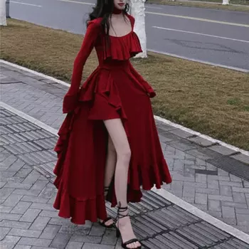 Высококачественное французское нишевое дизайнерское уникальное красное платье с широкой юбкой в стиле ретро