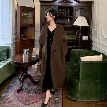 Высококачественное кашемировое пальто, однотонный облегающий женский жакет с отложным воротником, тренчкот