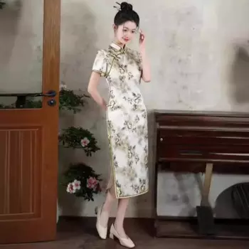 Высококачественное платье Ципао из натурального шелка в стиле ретро улучшенное китайское платье