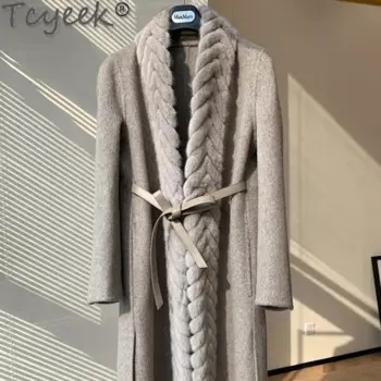 Высококачественное шерстяное пальто, женская одежда, серое кашемировое пальто, сезон весна-осень, теплая Модная норковая Меховая куртка, женская модель