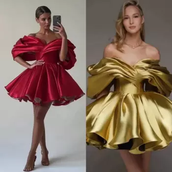 Высококачественное вечернее атласное платье Jiayigong с рюшами, женское ТРАПЕЦИЕВИДНОЕ ПЛАТЬЕ с открытыми плечами на заказ, мини-платья