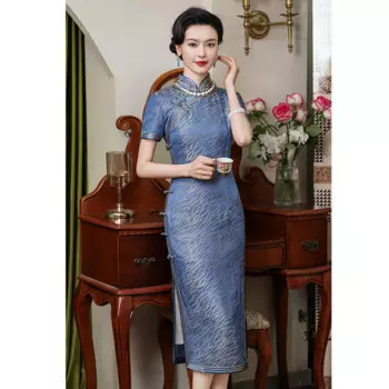 Высококачественное жаккардовое платье-Ципао из натурального шелка, в стиле ретро