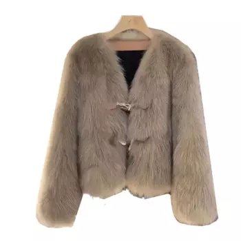 Высококачественное Женское пальто из искусственного лисьего меха, осень и зима, новая мода, v-образный вырез, длинный рукав, Короткая Меховая куртка, Женская свободная одежда W591