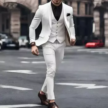 Высококачественные белые мужские костюмы, однобортные узкие костюмы с лацканами из 2 предметов, куртка и брюки, полный комплект, мужская одежда, костюм Homme Terno