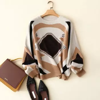 Высококачественные кашемировые пуловеры aliaga 100%, Осень-зима, дизайнерский новый стиль, свитер с рукавами «летучая мышь», женский свободный джемпер с узором ромбиками