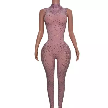 Высококачественные модные боди без рукавов с кристаллами для танцовщицы, стриптизерша, купальник для танцовщицы, облегающий комбинезон, женский сексуальный комбинезон со стразами