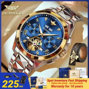 Высококачественные наручные часы OUPINKE для мужчин с турбийоном, автоматические механические мужские часы с ремешком из вольфрамовой стали