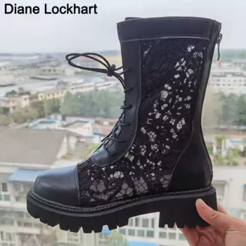 Высококачественные сетчатые женские ботинки, женские полусапожки в британском стиле, мотоциклетные ботинки на шнуровке, модные женские ботинки