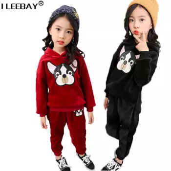 Высококачественные зимние комплекты одежды из плюша 2018, 2 шт. плюс бархатная куртка с длинным рукавом + брюки, костюм, милый костюм для девочек-подростков