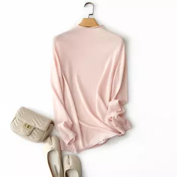 Высококачественный 100% камвольный кашемировый свитер с высоким воротником, женский мягкий теплый пуловер с длинными рукавами, вязаный женский розовый джемпер