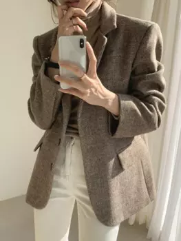 Высококачественный Элегантный женский пиджак на осень и зиму, новинка 2024, свободный блейзер в стиле ретро, офисный женский костюм средней длины с лацканами, Топ