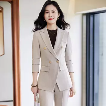 Высококачественный костюм для женщин на весну и осень Новый деловой костюм двубортная элегантная формальная одежда костюм с длинным рукавом пальто