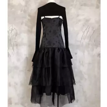 Высококачественный костюм из двух частей во французском стиле, черное платье, женская одежда