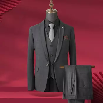 Высококачественный модный красивый осенне-зимний костюм (костюм + жилет + брюки), облегающий повседневный деловой костюм, мужское платье, комплект из трех предметов