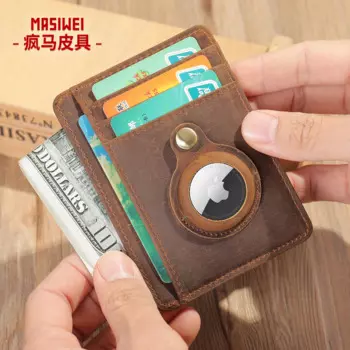 Высококачественный мужской кожаный кошелек, защитный тонкий компактный кошелек из кожи Крейзи Хорс для Apple tracker