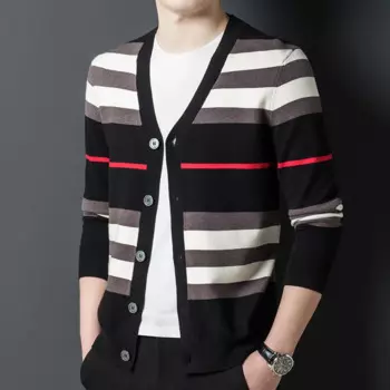 Высококачественный мужской вязаный кардиган, новинка весны 2022, Повседневный свитер в полоску, подходящий цвет, качественная куртка, пальто