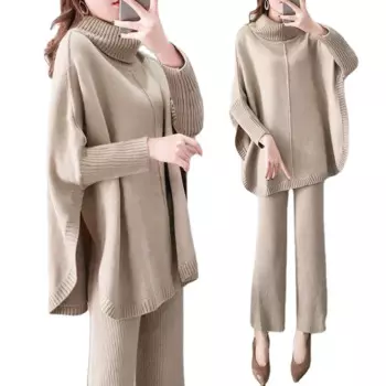 Высококачественный Повседневный Свободный вязаный костюм, женское платье, новинка 2023, модный темпераментный свитер с высоким воротником на осень и зиму