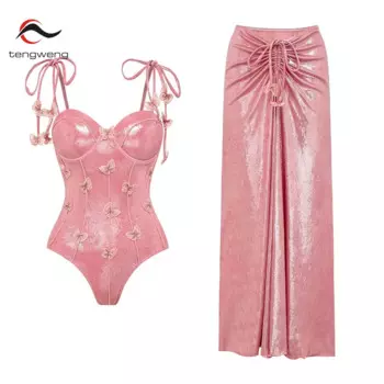 Высококачественный слитный купальник 2024, Женский комплект бикини пуш-ап с цветочным принтом и оборками, купальный костюм, пляжная одежда для похудения