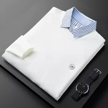 Высококачественный свитер из двух предметов с вышивкой бабочки, Мужская Зимняя мода, корейский Полосатый пуловер с воротником-рубашкой и вышивкой