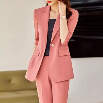 Высококачественный тканевый профессиональный женский деловой костюм с коротким рукавом и брюками, пиджак, брючные костюмы, блейзеры и брюки