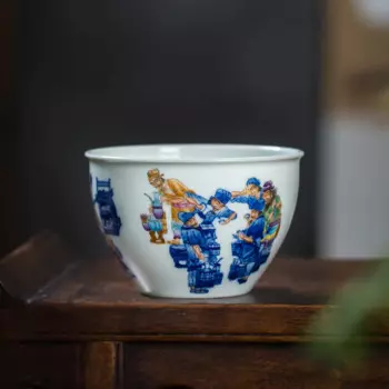 Высококлассный чайный сервиз Yuyao Цзиндэчжэнь, сине-белый цвет, ведро, чайная чашка, цилиндрическая чашка, старинный персонаж, чайная чашка, семейный чайный сервиз