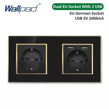 Wallpad черная акриловая панель с золотой рамкой 8 групп