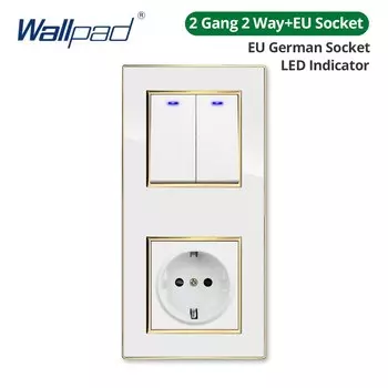 Настенная панель Вертикальная 86*172 мм Белая акриловая панель Настенный выключатель с золотой рамкой USB-зарядка Розетка европейского стандарта 4 5 6 7 8 Gang 2 Way