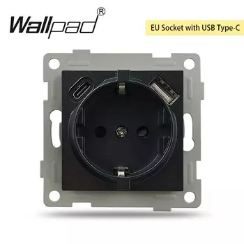 Wallpad вертикальная настенная розетка USB 1-3 рамки черная
