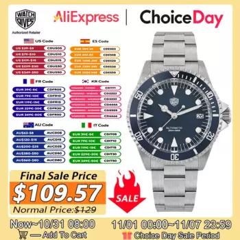 Watchdives WD79090 Винтажные часы NH35 Автоматический механизм Куполообразные часы с сапфировым стеклом C3 Светящиеся водонепроницаемые наручные часы 200 м