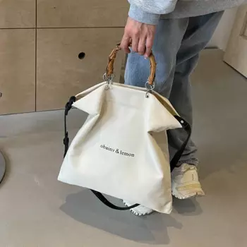 WBS 2024 модные бамбуковые сумочки с жесткими ручками, Высококачественная холщовая Женская вместительная сумка на плечо