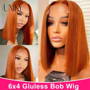 Wear And Go 13x4 Парик Боб из кружева Рыжий оранжевый 180% Плотность Прямые парики из натуральных волос на кружеве Прямой бесклеевой парик Боб