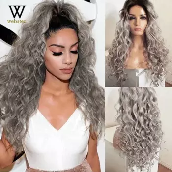 Websterwigs черный Омбре серый светлый синтетический кружевной передний парик длинные глубокие волны для женщин безклеевые повседневные волосы высокое качество косплей