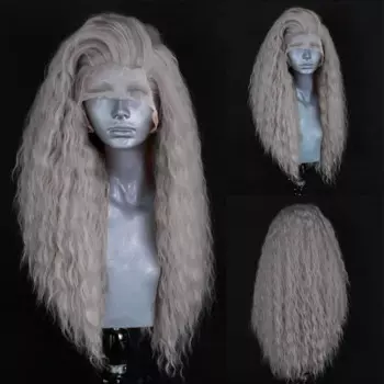 Websterwigs, длинный вьющийся передний парик на сетке для женщин, синтетические передние парики на сетке, натуральные серые парики для волос, парик на сетке для косплея