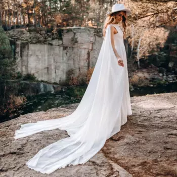 Weilinsha свадебное платье-трапеция без рукавов в богемном стиле с длинными крыльями со шлейфом и открытой спиной шифоновое свадебное платье на заказ