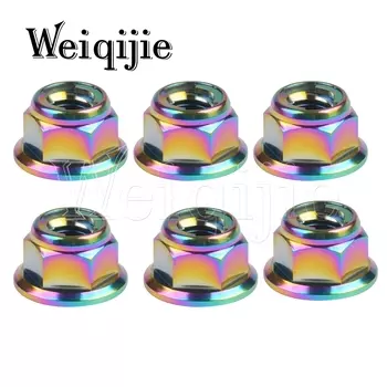 Weiqijie 6 шт. фланцевый замок из титанового сплава, титановая гайка M6/M8/M10/M12, подходит для модификации велосипеда и мотоцикла