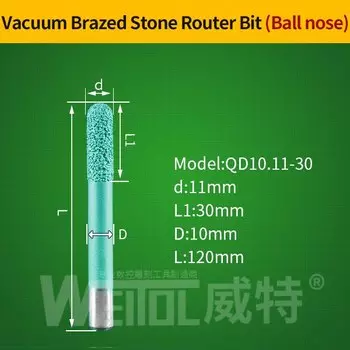 WeiTol 1 шт. 3D фрезы для резьбы по камню, вакуумные паяные фрезы для резки камня, фрезы с шариковым носом, 3D V-образные гравировальные фрезы для гранита
