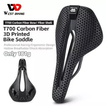 WEST BIKING Сідло с 3D принтом Сверхлегкое T700 Гоночное седло из углеродного волокна Шоссейный велосипед Триатлон Полое дышащее велосипедное седло