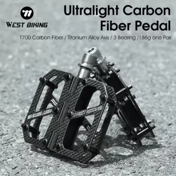 WEST BIKING сверхлегкие велосипедные педали T700 из углеродного волокна, титановая ось, 3 подшипника, педали для горного и дорожного велосипеда, легкие Плоские Педали