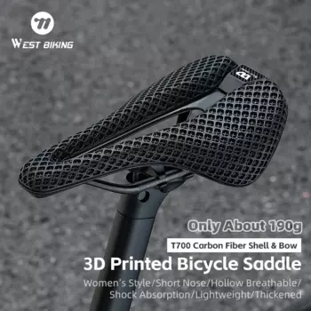 WEST BIKING T700 Велосипедное седло из углеродного волокна с 3D принтом, короткая подушка для носа, седло для гоночного велосипеда, сверхлегкое полое велосипедное сиденье