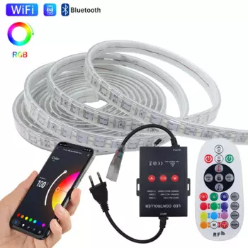 Wi-Fi Bluetooth приложение управление высокой яркости RGB светодиодная лента AC 220V Водонепроницаемая 5050 светодиодов/м SMD гибкая лента веревка освещения